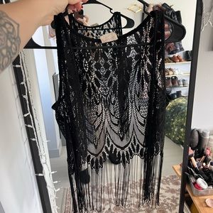 Black Poppy fringe crochet vest